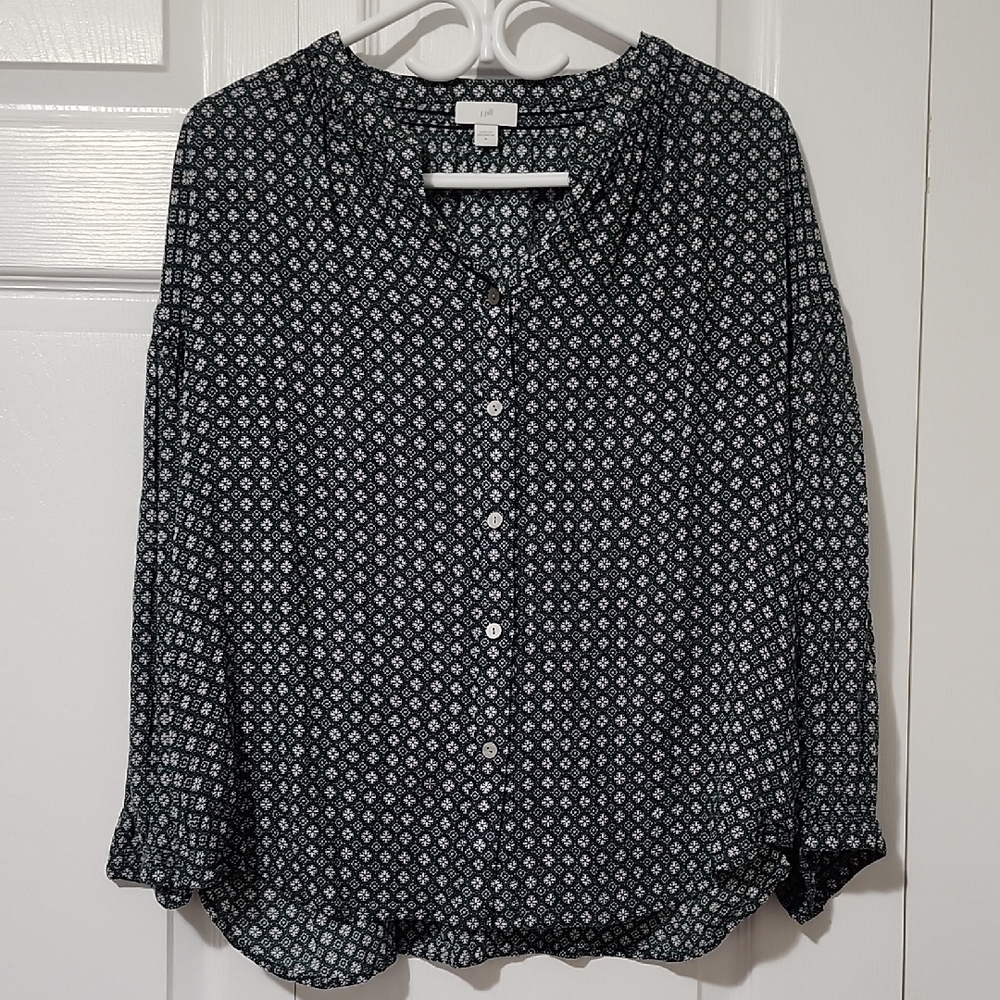 J. Jill Green and White Geometric Button Down Shirt
